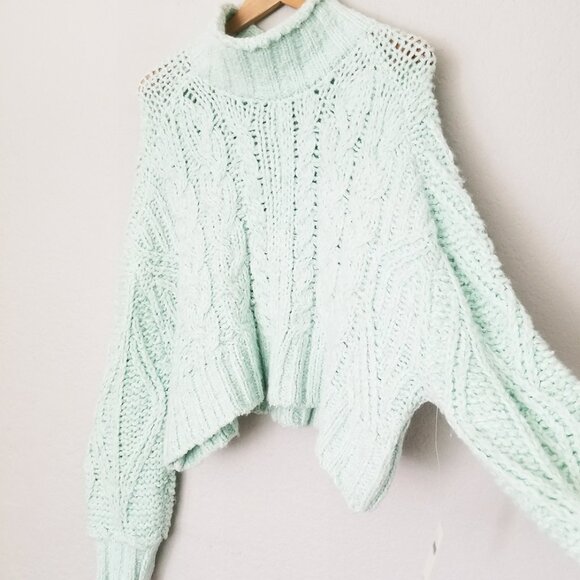 NEW By Anthropologie Fisherman Sweater Mint Size S Chunky Cable Knit Mock $168 - Picture 8 of 16